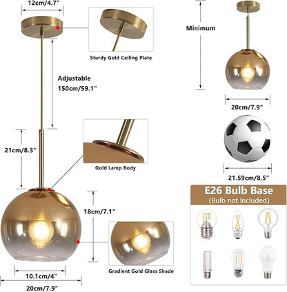 KCO Lighting Glass Globe Hanging Light Fixture Modern Gold Pendant Lights Kitchen Island Mid Century Dining Room Hanging Light Fixtures Over Table Single Pendant Light