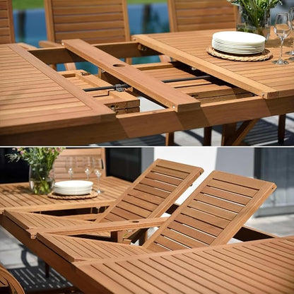 Amazonia Franklin 9-Piece Rectangular Extendable Patio Dining Set Teak Finish and Weather-Net Technology Ideal for Outdoors and Indoors