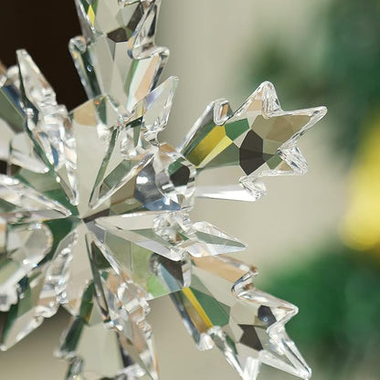 2025 Annual Christmas Ornaments Crystal Snowflake Star Clear White Faceted Crystal with Tone Metal Accents and Rayon Ribbon-New Year Christmas Tree Ornaments Crystals Sun Catcher Home Hanging Decor