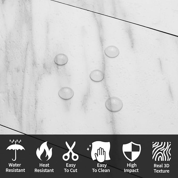 AULIGET 3" x 6" Subway Tile Peel and Stick Backsplash, Thick PVC Stick on Wall Tiles (100, White Marble)