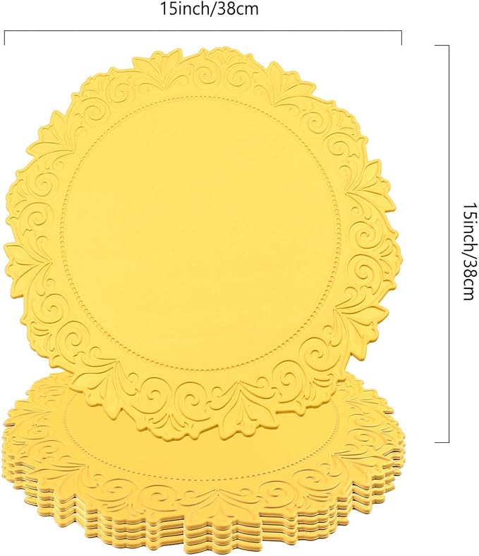 Noctiflorous Round Faux Leather 15 Inch Placemats Set of 4 Waterproof Wipeable Heat Resistant Tablemat for Dining Table Kitchen Non Slip Washable Oilproof Table Place Mat(Mango Yellow, 4)