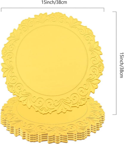 Noctiflorous Round Faux Leather 15 Inch Placemats Set of 4 Waterproof Wipeable Heat Resistant Tablemat for Dining Table Kitchen Non Slip Washable Oilproof Table Place Mat(Mango Yellow, 4)