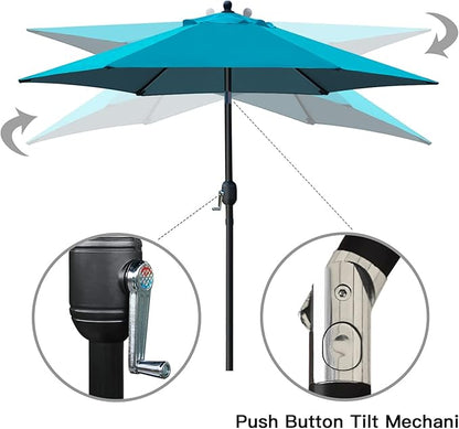 Sunnyglade 7.5' Patio Umbrella Outdoor Table Market Umbrella with Push Button Tilt/Crank, 6 Ribs (Teal Blue)