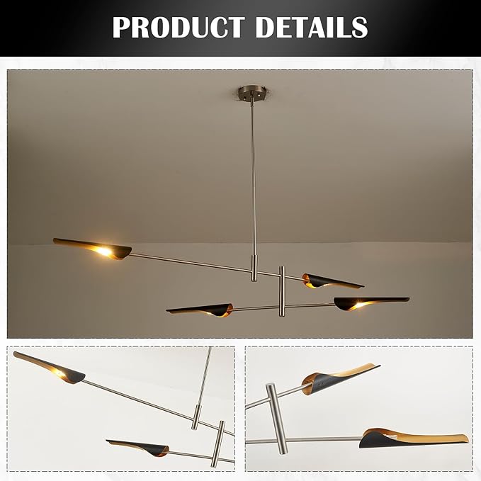 59" Industrial Pendant Light Contemporary Farmhouse Chandelier with Brushed Nickel Finish Modern Pendant Lighting Fixture for Dining Room Living Room Kitchen Island Bedroom, UL Listed