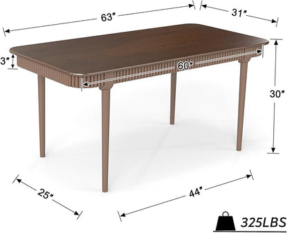 LukeAlon Mid-Century 63 Inch Solid Wood Dining Table for 4-6, Retro Farmhouse Kitchen Table with Large Tabletop, Modern Table for Dining Room, Living Room, Kitchen, Walnut