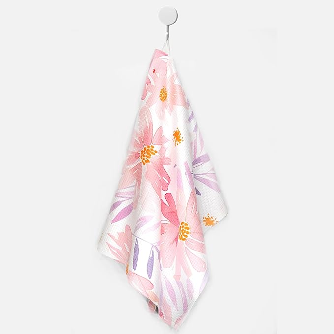 Eunzel Kitchen Tea Towel Quick Dry Microfiber Absorbent Dish Towels with Hanging Loop, Blush Floral Breeze
