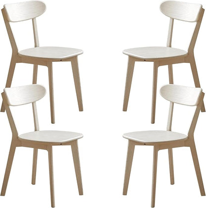 Oak Dining Chairs, Kitchen Chairs, 100% Solid Wood Modern Dinner Chair with Curved Backrest, Dining Room Chair for Kitchen, Living Room, Study (4PK, Cream White)