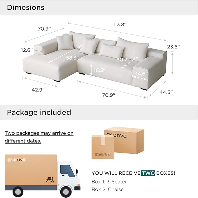 Acanva Modern Oversized Modular L Shaped Sectional Sofa Set for Living Room, Minimalist Style Comfy 4-Seat Corner Couch, Left Chaise, Wool-Like