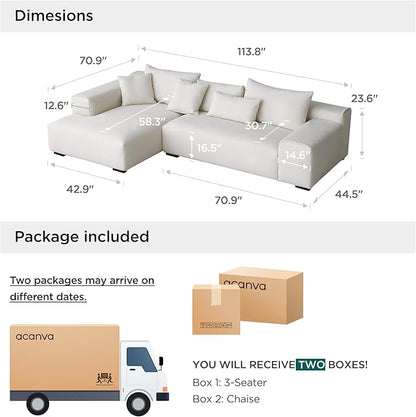 Acanva Modern Oversized Modular L Shaped Sectional Sofa Set for Living Room, Minimalist Style Comfy 4-Seat Corner Couch, Left Chaise, Wool-Like
