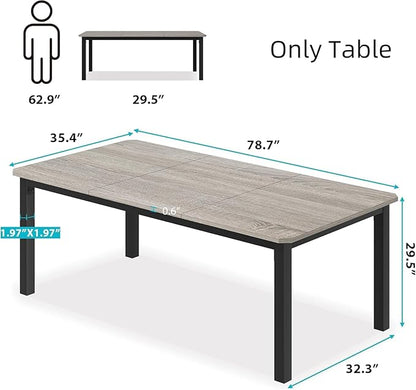 IDEALHOUSE 78.7" Long Rectangle Dining Table for 6-8 People, Industrial Wood Dinner Table (Only Table) (Light Grey)
