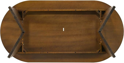 63" Oval Wooden Dining Table, Farmhouse Walnut Kitchen & Dining Room Table for 4-6 Seats, Modern Long Dinner Table with Pedestal Base, Home Desk for Kitchen, Living Room, Medium Walnut