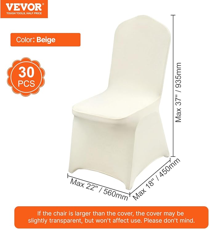VEVOR 30 Pcs Flat-Front Chair Covers Polyester Spandex Chair Cover Stretch Slipcovers, Wedding, Holiday, Banquet, Party, Celebration, Dining, Beige