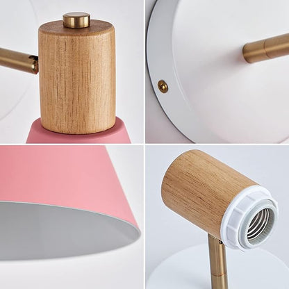 Plug in Wall Sconces Lighting Fixture Pack of 2, Wooden Adjustable Pink Bedside Wall lamp for Industrial Bedroom, Bathroom Sink Lighting (Plug-in Pink)