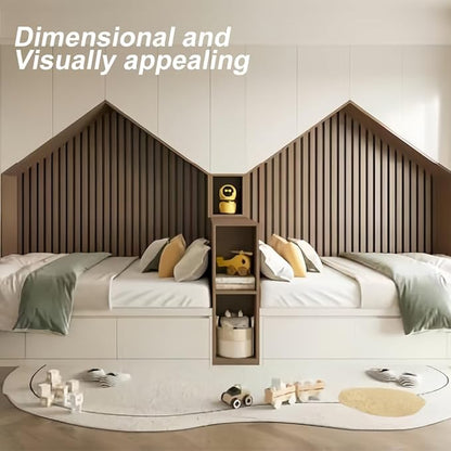 2PCS Wood Slat Acoustic Wall Panels for Ceiling and Wall Decor 3D Fluted Sound Absorbing Textured Panel with Wood Finish 108"×6" (Maple Light)