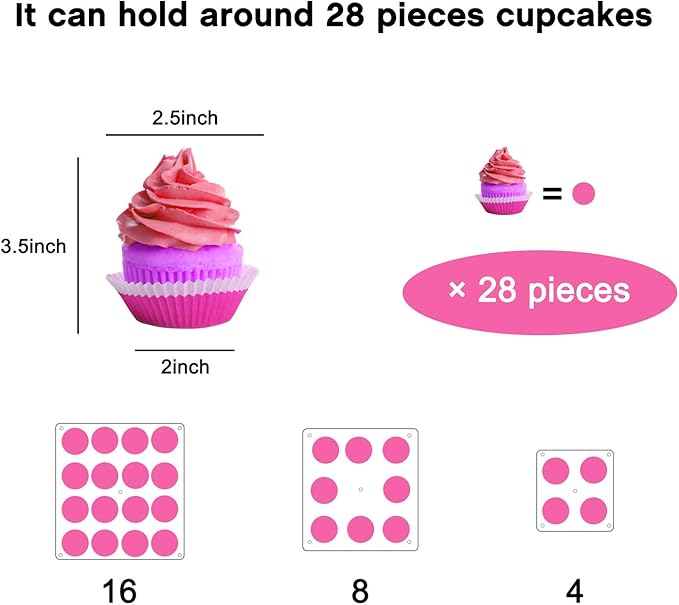 YestBuy 3 Tier Square Cupcake Stand - Premium Cupcake Holder - Acrylic Cupcake Tower Display - 3 Tier Acrylic Display for Pastry + LED Light String - Ideal for Weddings, Birthday Parties( Pink Light)