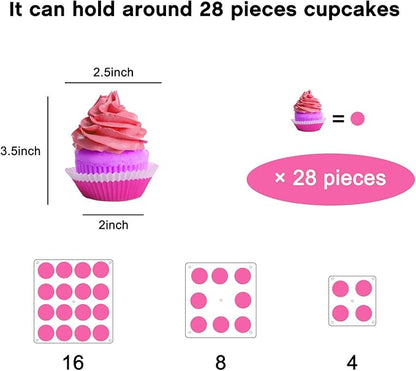 YestBuy 3 Tier Square Cupcake Stand - Premium Cupcake Holder - Acrylic Cupcake Tower Display - 3 Tier Acrylic Display for Pastry + LED Light String - Ideal for Weddings, Birthday Parties( Pink Light)