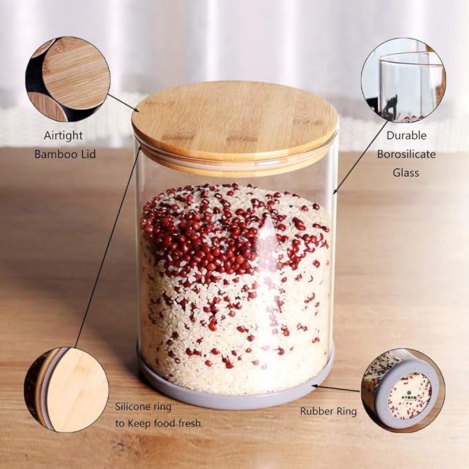 Large Glass Food Storage Container, 100 FL OZ (3000ml) Glass Food Canister with Airtight Bamboo Lids for Your Pantry, BPA-Free Cereal Dispenser Jars for Spaghetti Pasta, Powder, Tea, Coffee