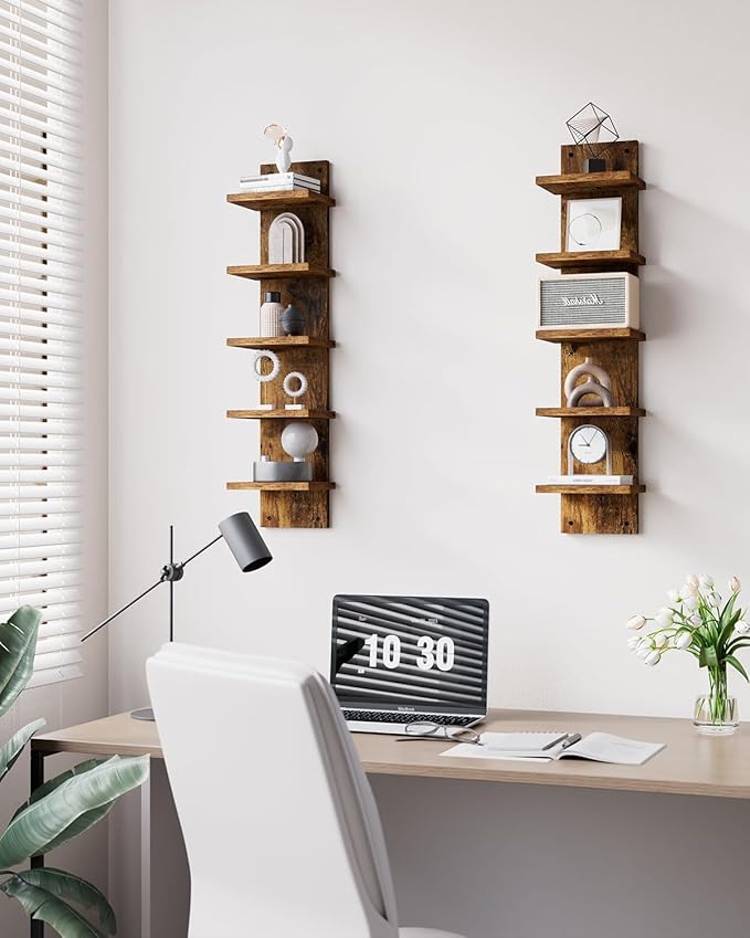 IBUYKE 5 Tier Wall Shelf Unit,Brown Vertical Shelf,Decorative Wall Mount Vertical Shelving for Home, Bedroom,Living Room,Office Decor WBC009H-2