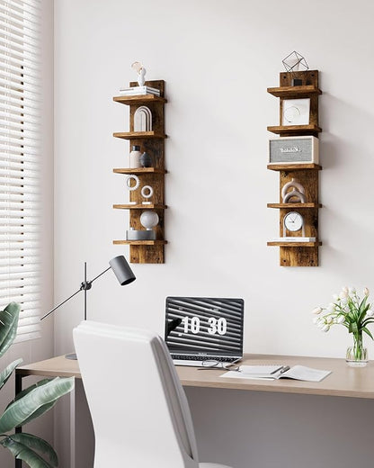 IBUYKE 5 Tier Wall Shelf Unit,Brown Vertical Shelf,Decorative Wall Mount Vertical Shelving for Home, Bedroom,Living Room,Office Decor WBC009H-2