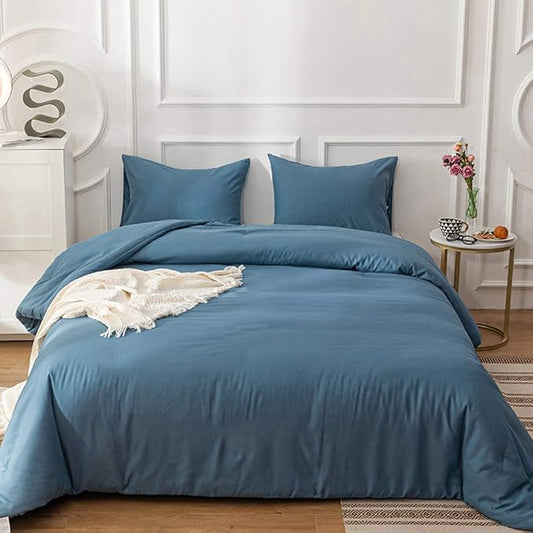 CLOTHKNOW Blue Comforter Set Twin/Twin XL 3Pcs Lake Blue Bedding Comforter Sets Grayish Blue Comforter Twin