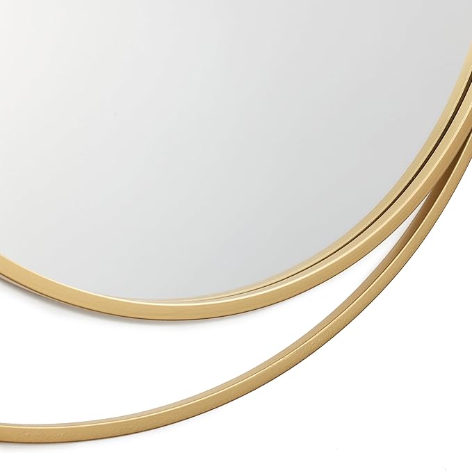 LuxenHome 31.5"x25.5" Round Wall Mirror, Orbit Modern Gold Metal Frame Wall Mounted Circles Decorative Accent Mirror for Bathroom Entryway, Bedroom, Living Room, Dining Room