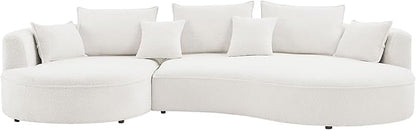 128'' Modern Curved Cloud Sofa Luxury Living Room 5 Seater Combo Sofa Cloud Curve Design Mid Century Upholstered Sofa with Ottoman for Living Room Bedroom Apartment (Boucle+Right Facing, White)
