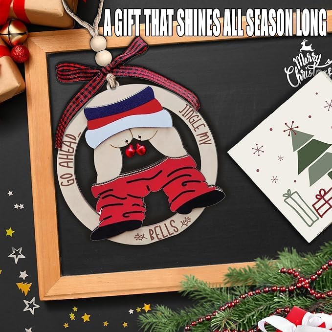 Jingle My Bell Ornaments, Santa Christmas Ornaments 2025, White Elephant Gifts for Women, Jingle Bell Ornaments for Christmas Tree, Funny Wooden Christmas Ornaments 2025