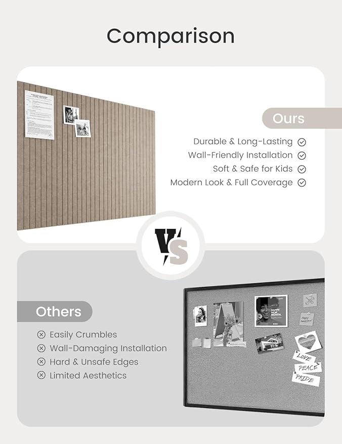 Bumusty Large Cork Board Alternative-47 x35 Felt Bulletin Board Tiles, with 30 Pushpins, 70 Adhesive Tabs, 12-Pack Slat Wall Paneling, Cork Boards for Office Push Pin Board Felt Board-Dark Camel