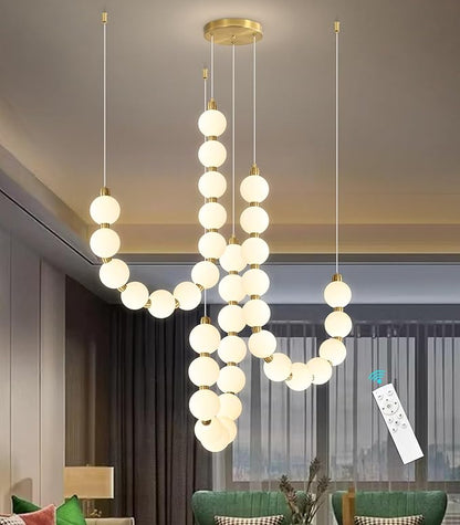 Modern Chandeliers LED Dimmable Light Acrylic Balls Ceiling Pendant Lighting for Living Room Dining Room Bedroom Adjustable Hanging Lights 70 Watts, Antique Gold Lamp