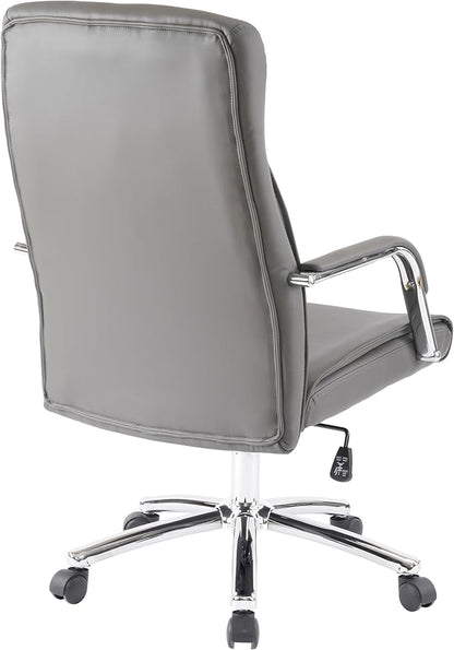 Mid-Back Ergonomic Leather Office Chair, Modern Upholstered Executive Desk Chair with Gold Frame Armrest Computer Task Chair (Slate Gray)