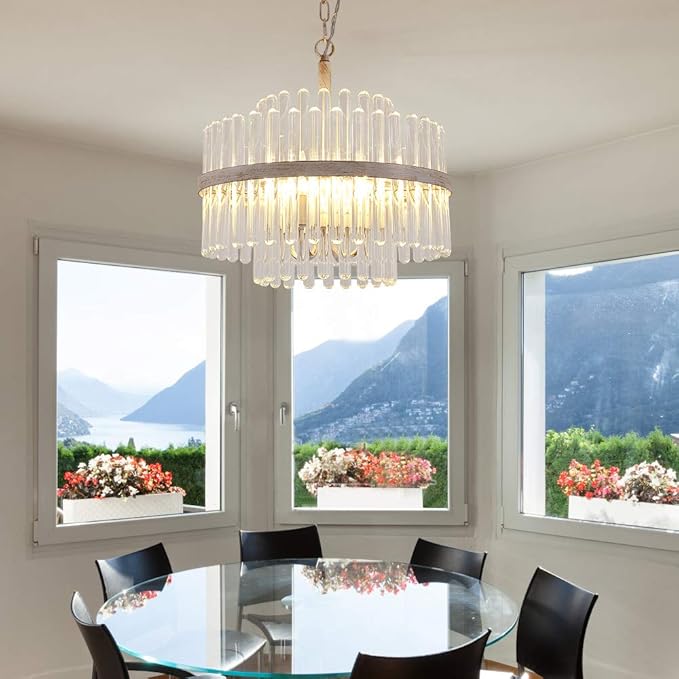 Q&S Modern Crystal Chandeliers for Dining Room,Round Glass Chandelier 4-Lights for Living Room Kitchen Island Entryway Foyer Stairway UL Listed