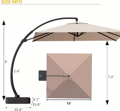 Kingdura 10x10 FT Cantilever Patio Umbrella with Base Included, Large Square Offset Outdoor Pool Umbrella, 360° Rotation & Infinite Tilt, Heavy Duty Aluminum Frame for Deck Backyard, Beige