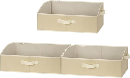 StorageWorks Closet Storage Bins, Trapezoid Organizer Box for Shelves, Fabric Clothes Bin, Foldable Organizing Baskets with Handles, Large, Light Brown, 3-Pack