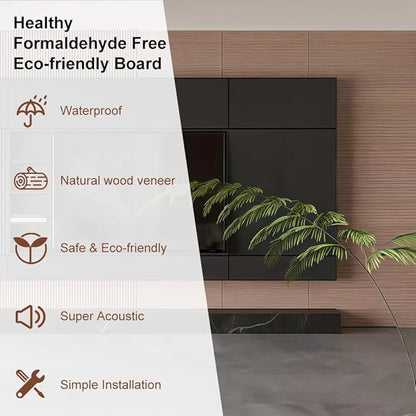 2PCS Wood Slat Acoustic Wall Panels for Ceiling and Wall Decor 3D Fluted Sound Absorbing Textured Panel with Wood Finish 108"×6" (Maple Light)