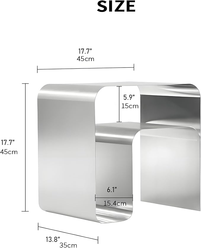 Modern Stainless Steel Side Table,Minimalist Nightstand and Sofa Table Silver Metal End Table Elegant Small Coffee Table for Bedroom Desktop Bookshelf Magazine Rack Multi-Functional Organizer