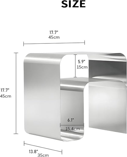 Modern Stainless Steel Side Table,Minimalist Nightstand and Sofa Table Silver Metal End Table Elegant Small Coffee Table for Bedroom Desktop Bookshelf Magazine Rack Multi-Functional Organizer