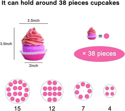 YestBuy 4 Tier Round Cupcake Stand – Premium Cupcake Holder – Acrylic Cupcake Tower Display – Acrylic Display for Pastry + LED Light String – Ideal for Weddings, Birthday Parties & Events (Pink)