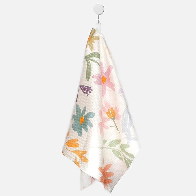 Eunzel Kitchen Tea Towel Quick Dry Microfiber Dish Towels with Hanging Loop, Rainbow Flower