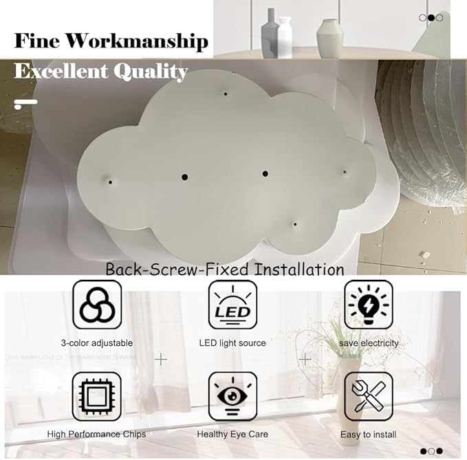 Modern Kids Room Ceiling Light,19in LED Light Fixture/with Remote Adjustable Lighting, Close-to-Ceiling Fixture for Bedroom, Kindergarten, Hallway, Balcony (White)