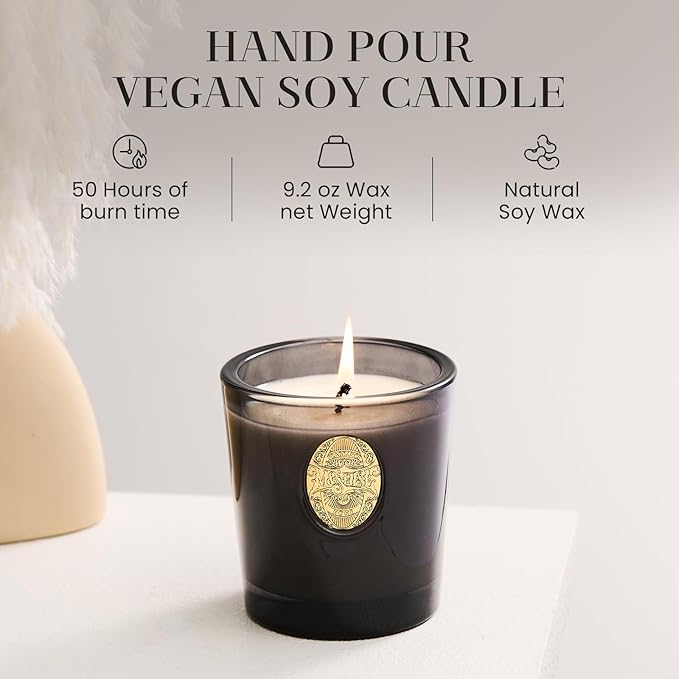 M&SENSE Natural Soy Candle | Oud Wood & Black | 9.2 oz, 50H Burn Time | Luxury Scented Candle for Relaxation, Gifting, Home Décor | Ideal for Bedroom, Office, Party Ambiance