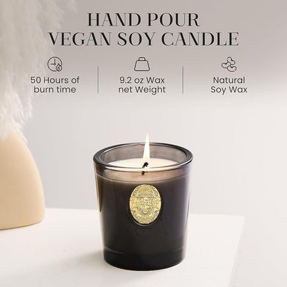 M&SENSE Natural Soy Candle | Oud Wood & Black | 9.2 oz, 50H Burn Time | Luxury Scented Candle for Relaxation, Gifting, Home Décor | Ideal for Bedroom, Office, Party Ambiance