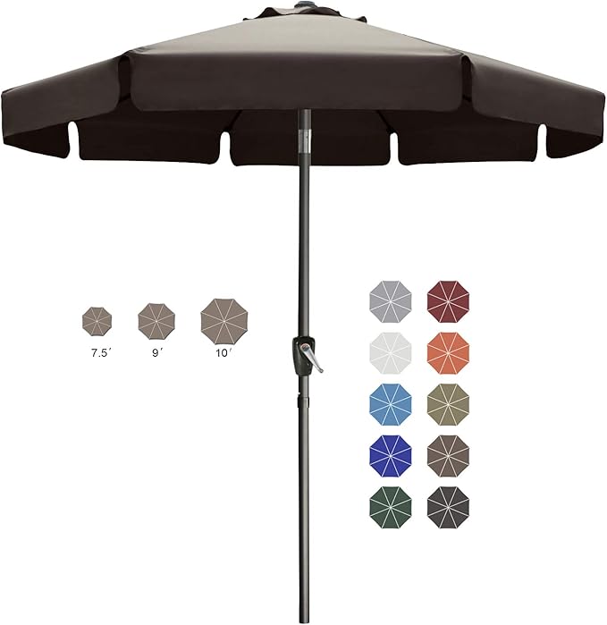 ABCCANOPY 10ft Scalloped Patio Umbrella, Outdoor Table Umbrella with Tilt and Crank, Fiberglass Ribs Deck Umbrella for Patio, Pool, Garden, Picnic (Brown)