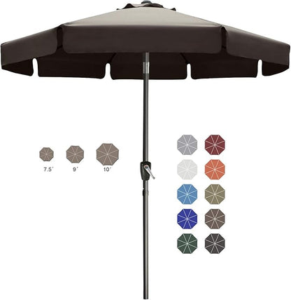 ABCCANOPY 10ft Scalloped Patio Umbrella, Outdoor Table Umbrella with Tilt and Crank, Fiberglass Ribs Deck Umbrella for Patio, Pool, Garden, Picnic (Brown)