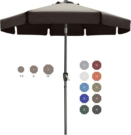ABCCANOPY 10ft Scalloped Patio Umbrella, Outdoor Table Umbrella with Tilt and Crank, Fiberglass Ribs Deck Umbrella for Patio, Pool, Garden, Picnic (Brown)