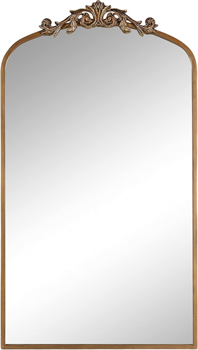 Kate and Laurel Arendahl Glam Arched Tall Panel Mirror; 24 x 42; Gold; Traditional Baroque Large Body Wall Mirror with Ornate Garland Inspired Crown