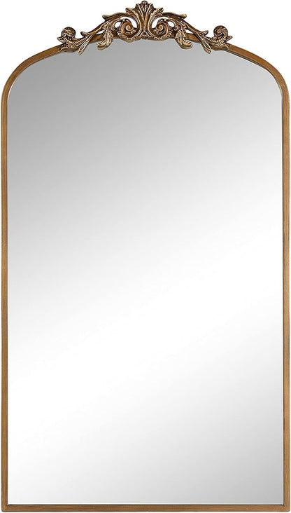 Kate and Laurel Arendahl Glam Arched Tall Panel Mirror; 24 x 42; Gold; Traditional Baroque Large Body Wall Mirror with Ornate Garland Inspired Crown