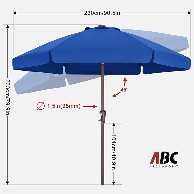 ABCCANOPY 7.5ft Scalloped Patio Umbrella, Outdoor Table Umbrella with Tilt and Crank, Fiberglass Ribs Deck Umbrella for Patio, Pool, Garden, Picnic (Blue)