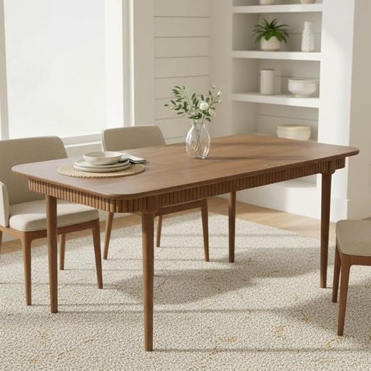 LukeAlon Mid-Century 63 Inch Solid Wood Dining Table for 4-6, Retro Farmhouse Kitchen Table with Large Tabletop, Modern Table for Dining Room, Living Room, Kitchen, Natural
