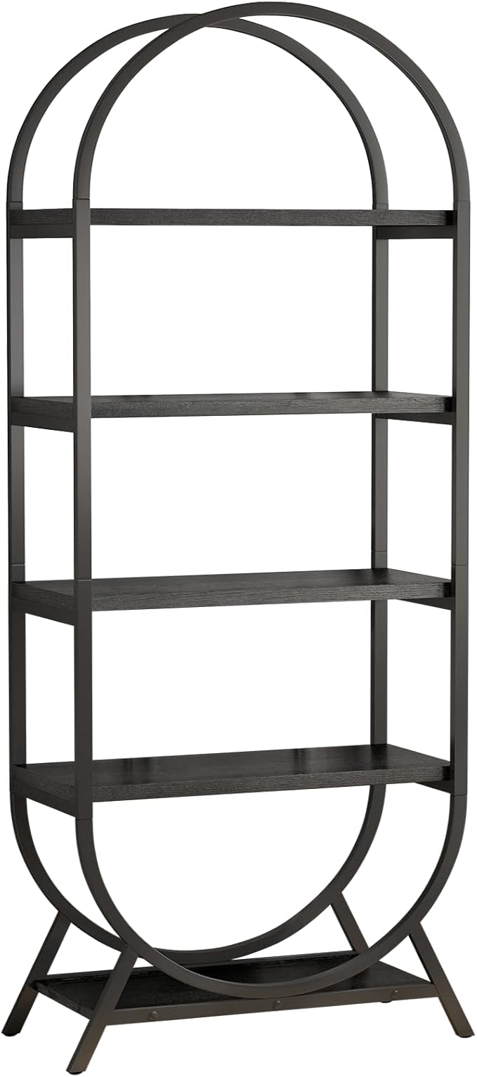 Arched Bookshelf,5-Tier Tall Wide Open Bookcase, Modern Storage Book Shelves, Freestanding Display Rack Shelving Unit for Office, Bedroom, Living Room, Easy Assembly, Black