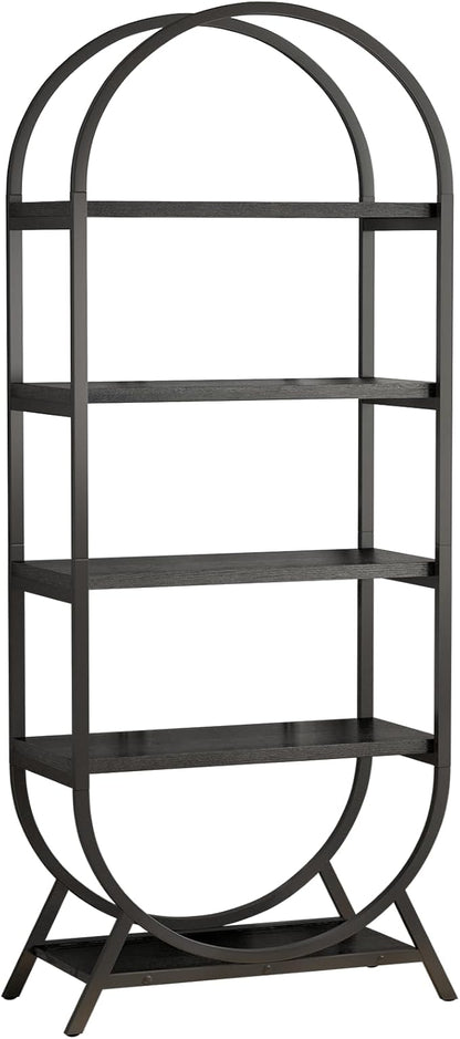 Arched Bookshelf,5-Tier Tall Wide Open Bookcase, Modern Storage Book Shelves, Freestanding Display Rack Shelving Unit for Office, Bedroom, Living Room, Easy Assembly, Black